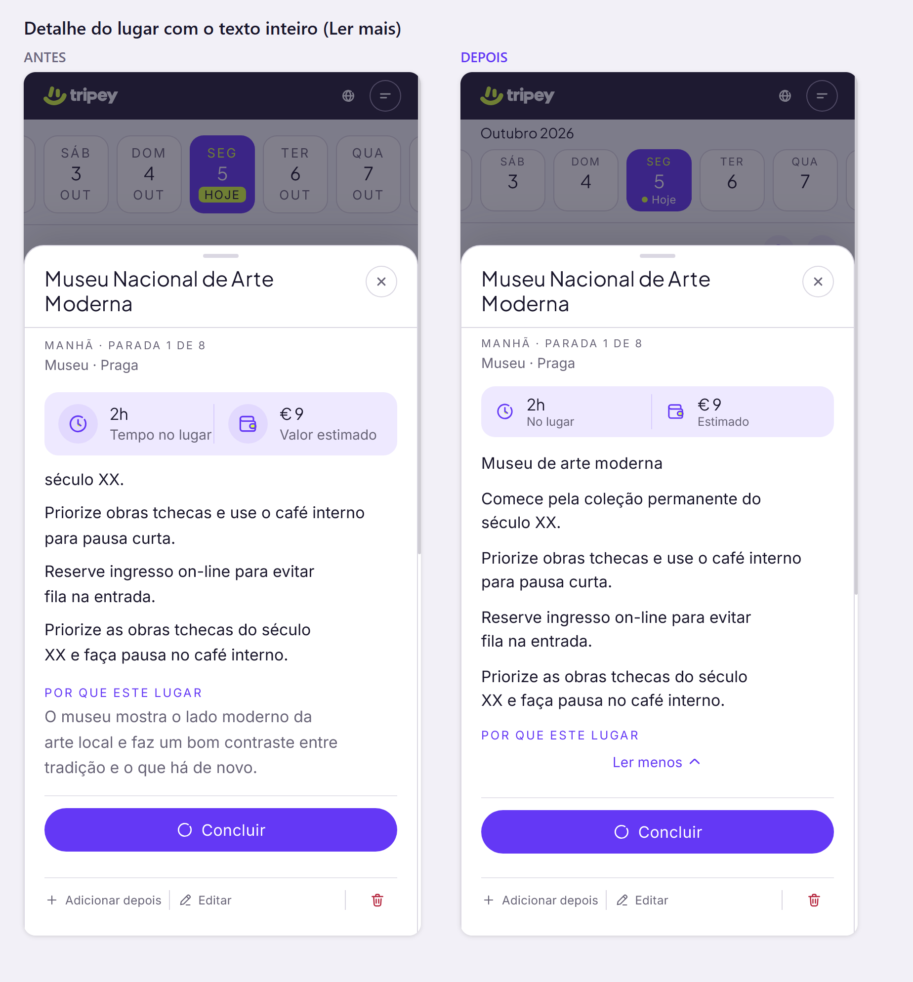 Detalhe do lugar com o texto inteiro (Ler mais)